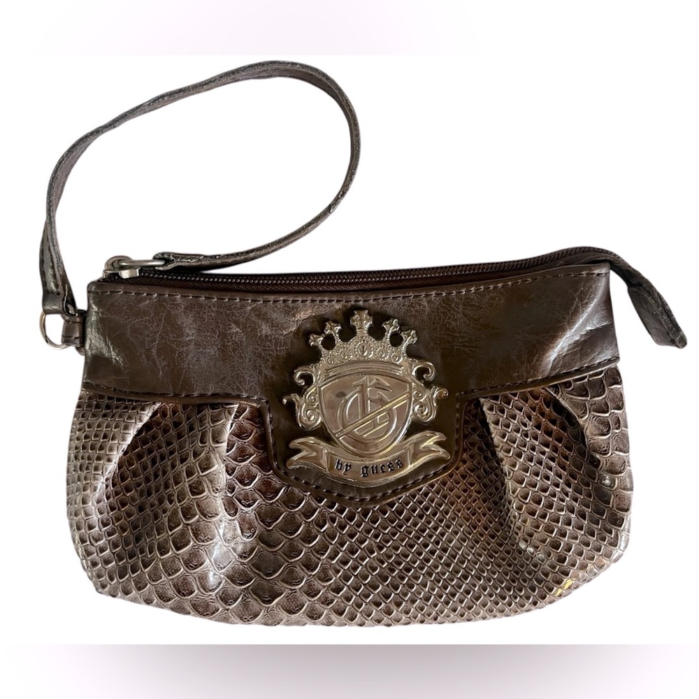 Vintage Guess Brown Woven Wristlet with Textured Finish